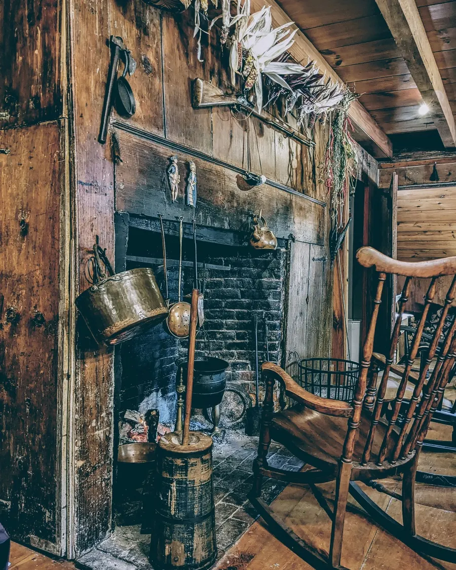 Kitchen hearth with rocking chair and butter churn